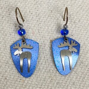 Charming Blue Moose dangle Earrings sterling ear hooks